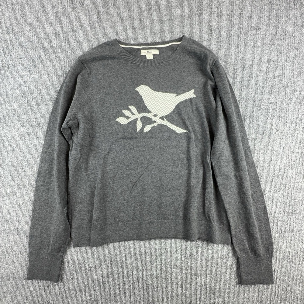 Bass Sweater Mens XL Gray Bird Graphic Cotton Knit Crewneck Pullover Casual